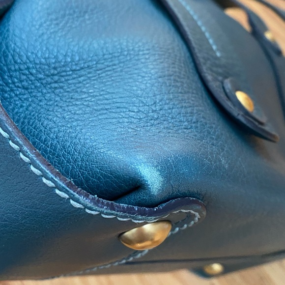 Authentic Ferragamo Blue Gancini Tote with Double Straps & Brushed Gold Hardware - Picture 10 of 13